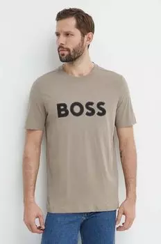 Хлопковая футболка Boss Green, бежевый