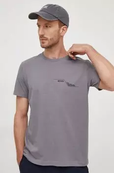 Хлопковая футболка Boss Green, серый