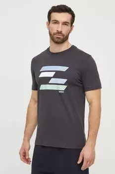 Хлопковая футболка Boss Green, серый