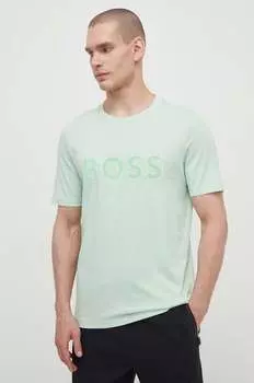 Хлопковая футболка Boss Green, зеленый