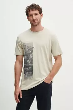 Хлопковая футболка Boss Orange, бежевый