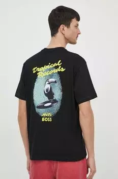 Хлопковая футболка Boss Orange, черный