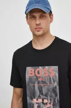 Хлопковая футболка Boss Orange, черный