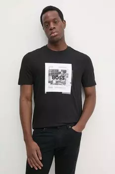 Хлопковая футболка Boss Orange, черный