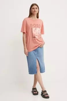 Хлопковая футболка Boss Orange, оранжевый