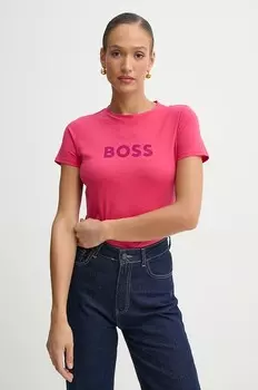 Хлопковая футболка Boss Orange, розовый