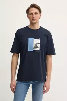 Хлопковая футболка Boss Orange, темно-синий