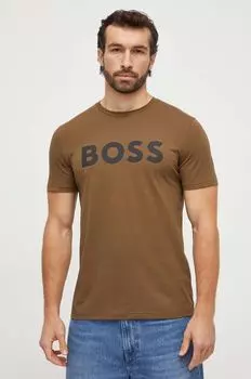 Хлопковая футболка Boss Orange, зеленый