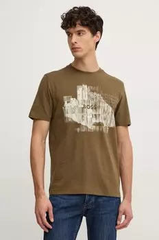 Хлопковая футболка Boss Orange, зеленый