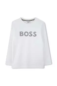 Хлопковая футболка BOSS с длинными рукавами для мальчиков, белый