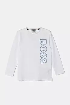 Хлопковая футболка BOSS с длинными рукавами для мальчиков, белый
