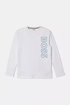 Хлопковая футболка BOSS с длинными рукавами для мальчиков, белый