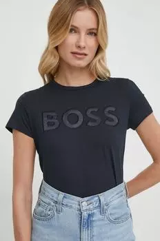 Хлопковая футболка Boss, темно-синий