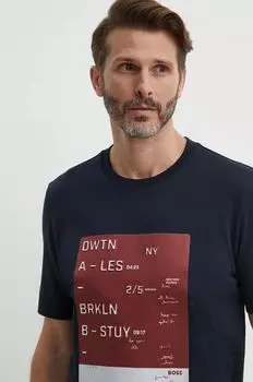 Хлопковая футболка Boss, темно-синий