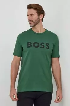 Хлопковая футболка Boss, зеленый