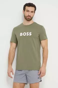 Хлопковая футболка Boss, зеленый
