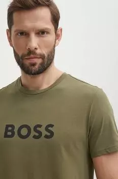 Хлопковая футболка Boss, зеленый