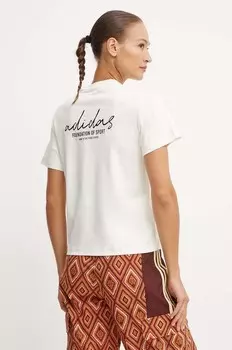 Хлопковая футболка Brand Love adidas, бежевый