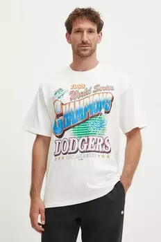 Хлопковая футболка бренда 47 MLB Los Angeles Dodgers 47 Brand, бежевый