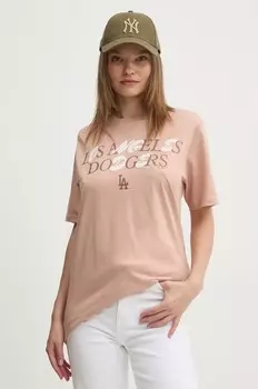 Хлопковая футболка бренда 47 MLB Los Angeles Dodgers 47 Brand, бежевый