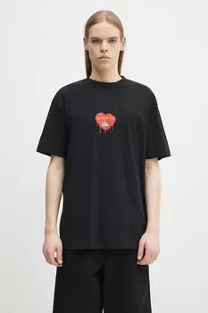 Хлопковая футболка Bunny Heart Basic, черная с красным Marcelo Burlon, черный