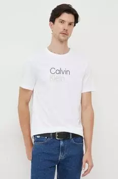 Хлопковая футболка Calvin Klein, белый