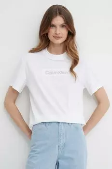 Хлопковая футболка Calvin Klein, белый