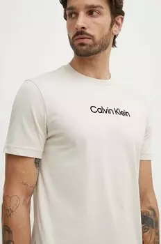 Хлопковая футболка Calvin Klein, бежевый