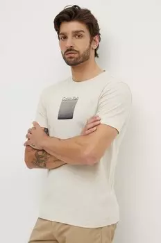Хлопковая футболка Calvin Klein, бежевый