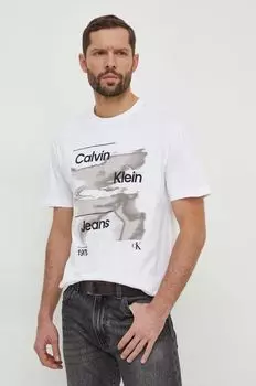 Хлопковая футболка Calvin Klein Jeans, белый