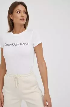 Хлопковая футболка Calvin Klein Jeans, белый