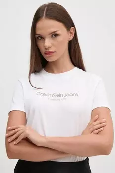 Хлопковая футболка Calvin Klein Jeans, белый