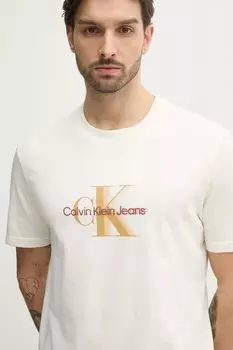 Хлопковая футболка Calvin Klein Jeans, бежевый