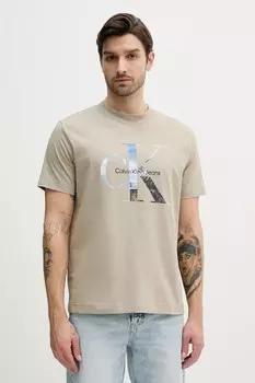 Хлопковая футболка Calvin Klein Jeans, бежевый