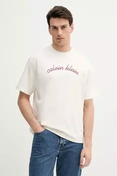 Хлопковая футболка Calvin Klein Jeans, бежевый