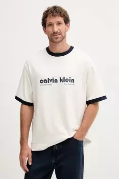 Хлопковая футболка Calvin Klein Jeans, бежевый