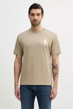 Хлопковая футболка Calvin Klein Jeans, бежевый