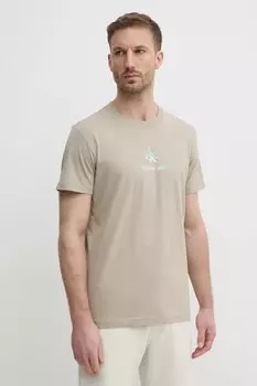 Хлопковая футболка Calvin Klein Jeans, бежевый