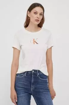 Хлопковая футболка Calvin Klein Jeans, бежевый