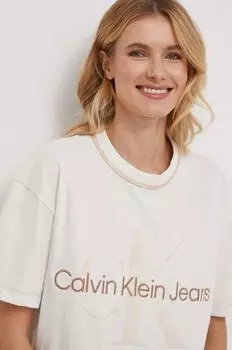 Хлопковая футболка Calvin Klein Jeans, бежевый