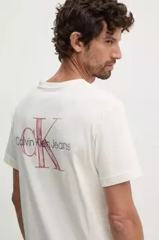 Хлопковая футболка Calvin Klein Jeans, бежевый