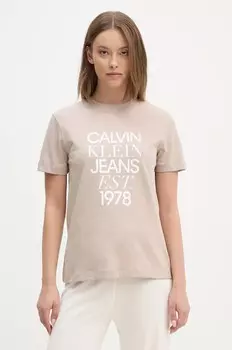 Хлопковая футболка Calvin Klein Jeans, бежевый