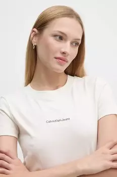 Хлопковая футболка Calvin Klein Jeans, бежевый