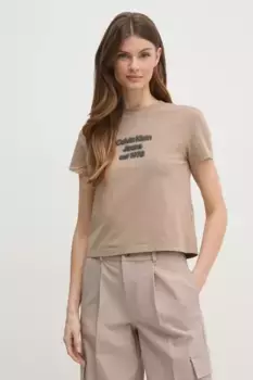 Хлопковая футболка Calvin Klein Jeans, бежевый