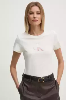 Хлопковая футболка Calvin Klein Jeans, бежевый