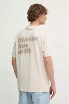 Хлопковая футболка Calvin Klein Jeans, бежевый