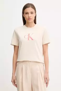 Хлопковая футболка Calvin Klein Jeans, бежевый