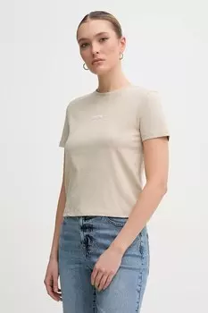 Хлопковая футболка Calvin Klein Jeans, бежевый