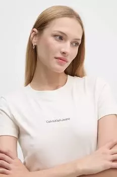 Хлопковая футболка Calvin Klein Jeans, бежевый
