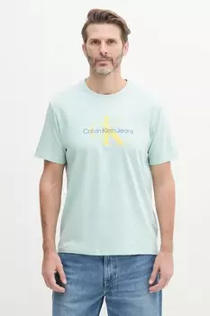 Хлопковая футболка Calvin Klein Jeans, бирюзовый